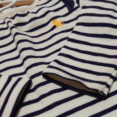 【90cm】子供 ベビー服 長袖 Tシャツ ロンT ボーダー 女の子 フリル 猫の画像