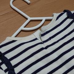 【90cm】子供 ベビー服 長袖 Tシャツ ロンT ボーダー 女の子 フリル 猫の画像