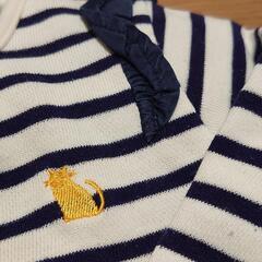 【90cm】子供 ベビー服 長袖 Tシャツ ロンT ボーダー 女の子 フリル 猫の画像