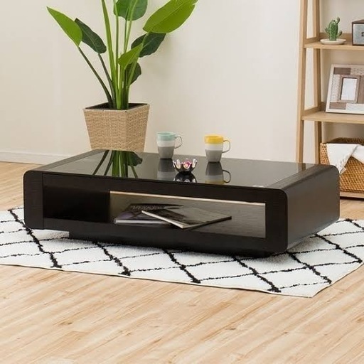 ニトリ ベルネ センターテーブル ブラックガラス モダン ガラス天板センターテーブル 引き出し付き (大理石柄 BK) | ニトリ