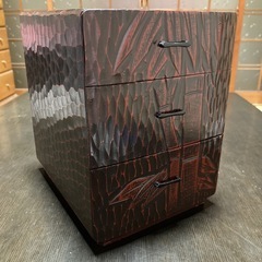 鎌倉彫　ミニチェスト　竹柄　3段小引き出し　小物入れ　小物収納の画像