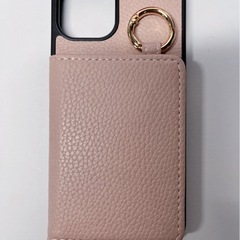 新品iPhone13ケース カードポケット付きアプリコットピンク
