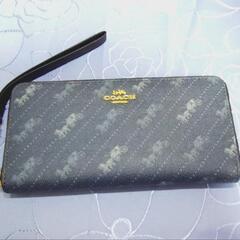 COACH 長財布 財布 シグネチャー馬車柄 ロング ジップ ウォレット  ブルーC3547の画像