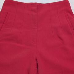 ZARA ハイウエスト センタープレスパンツ Mサイズ レッド スラックスの画像