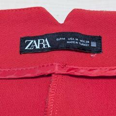 ZARA ハイウエスト センタープレスパンツ Mサイズ レッド スラックスの画像