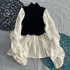 clear リブニット　フレア　スリーブチュニック可愛い服　