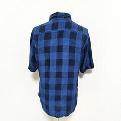 ブルーブルー 半袖シャツ トップス チェック柄 両胸ポケット ネイビー 2 M メンズの画像