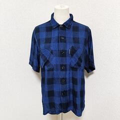 ブルーブルー 半袖シャツ トップス チェック柄 両胸ポケット ネイビー 2 M メンズの画像