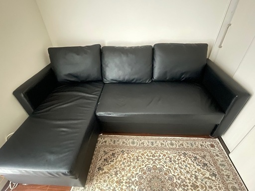 ソファーベッド　ダブル　黒  レザー