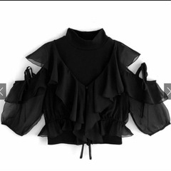 2way楊柳フリルボレロ×テレコハイネックトップスアンサンブル ...