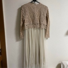 結婚式ドレス ワンピース チュールスカート ベージュ