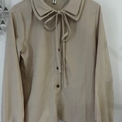 ダブル襟アプリコットカラーリボンブラウス