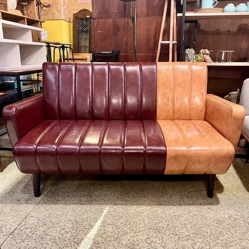 《売約済》【池上店】【～4/14限定SALE！店内全品20%お値引き！】 ツートーン ソファ 合皮 日本製 大分県 日田市 職人 オーダーメイド ハンドメイド ツートン 2人掛け 2P 2.5P アンティーク 調 おしゃれ チェア 椅子 イス リラックス 本格