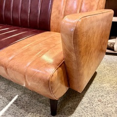 《売約済》【池上店】【～4/14限定SALE！店内全品20%お値引き！】 ツートーン ソファ 合皮 日本製 大分県 日田市 職人 オーダーメイド ハンドメイド ツートン 2人掛け 2P 2.5P アンティーク 調 おしゃれ チェア 椅子 イス リラックス 本格の画像