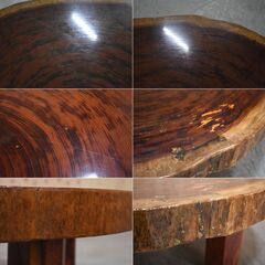 ≪yt1866ジ≫ 座卓 年輪テーブル 素材不明 欅材? 直径約125cm-130cm 重量93kg 一枚板/輪切り/昭和レトロ/古民家/座敷/リビング/中古家具/宮城県仙台市 70303-18 の画像