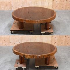 ≪yt1866ジ≫ 座卓 年輪テーブル 素材不明 欅材? 直径約125cm-130cm 重量93kg 一枚板/輪切り/昭和レトロ/古民家/座敷/リビング/中古家具/宮城県仙台市 70303-18 の画像