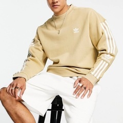 adidas Oサイズ スウェット ストライプ ドロップショルダ...