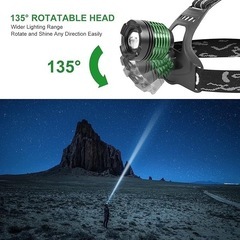 ヘッドライト  ヘッドランプ充電式、4つのモードを備えた超高輝度ヘッドランプ、屋外防水ズーム可能なLEDヘッドランプ懐中電灯、大人用ヘッドランプ、キャンプサイクリングランニングフィッシング用ヘッドライト　釣り　キャンプ　登山の画像