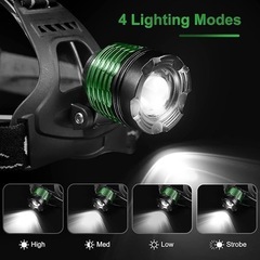 ヘッドライト  ヘッドランプ充電式、4つのモードを備えた超高輝度ヘッドランプ、屋外防水ズーム可能なLEDヘッドランプ懐中電灯、大人用ヘッドランプ、キャンプサイクリングランニングフィッシング用ヘッドライト　釣り　キャンプ　登山の画像