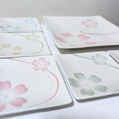 はなゆらり 桜五彩 角皿セット　　大✕１枚 小✕５枚 (未使用) 