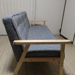 3人掛けソファー 北欧風 木肘ソファ グレー 【中古品】の画像