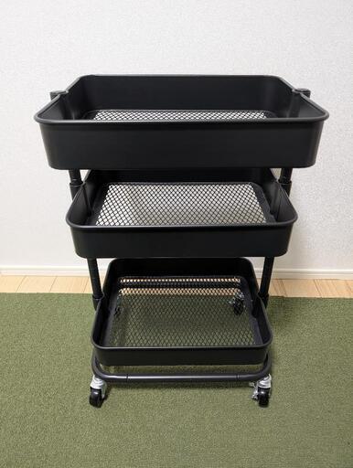 ニトリ 高さ調整ができるスチールワゴン トロリ3 コンパクト（ブラック）