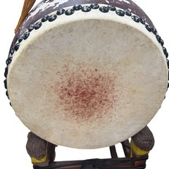 和太鼓　長胴太鼓　金属装飾　台座付き　祭りの画像