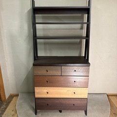 【760】木製チェスト 4棚 5引き出し ダークブラウン