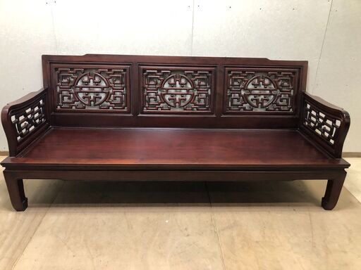 花梨の彫刻長椅子 肘掛け付き 3人掛け 豪華彫刻 人気 中国家具