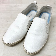 【中古品】clover leaf クローバーリーフ 合皮 レザー スリッポン ホワイト 24.5cmの画像