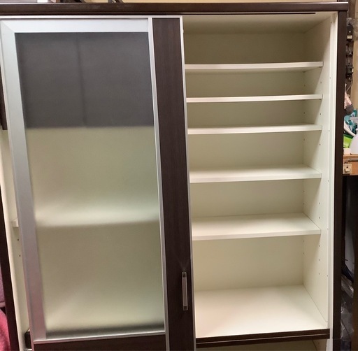 【リサイクルサービス八光】幅120㎝　ニトリ　スライドドア　大型食器棚　ダークブラウン
