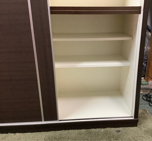 【リサイクルサービス八光】幅120㎝　ニトリ　スライドドア　大型食器棚　ダークブラウン