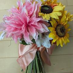 造花ウェディングブーケ・ブートニアのセット ひまわりの画像