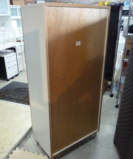 三栄家具 木製 食器棚 高さ150cm ナチュラル×ホワイト ガラス扉 収納棚 キャビネット 札幌市東区 新道東店
