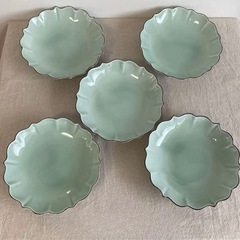 深川製磁 百年庵 笹青磁 4号皿 5枚セット