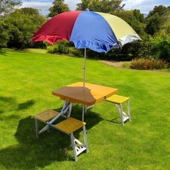 【お譲り先決まりました！】アウトドアテーブル椅子一体型 と パラ...