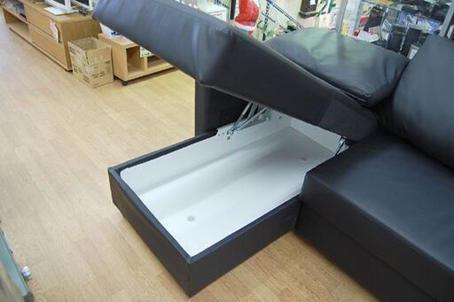 【商談中】 NITORI ソファベッド 幅215×奥140×高89cm ノアーク 合皮 ブラック カウチソファ L字ソファ ニトリ n