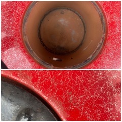 練炭火鉢　赤色　練炭七輪火鉢　手あぶり　陶器製　直径約50cm 　昭和レトロ　マルカ　ジャンク品の画像