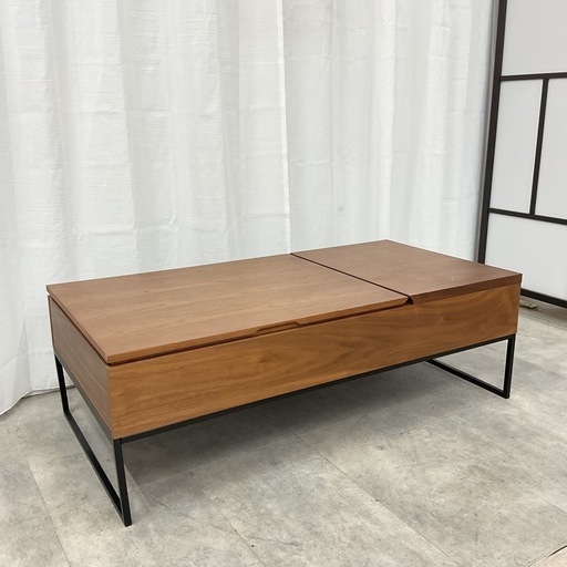 KC-51【新入荷　リサイクル品】ニトリ　Nヒバリ　120 昇降センターテーブル　ブラウン