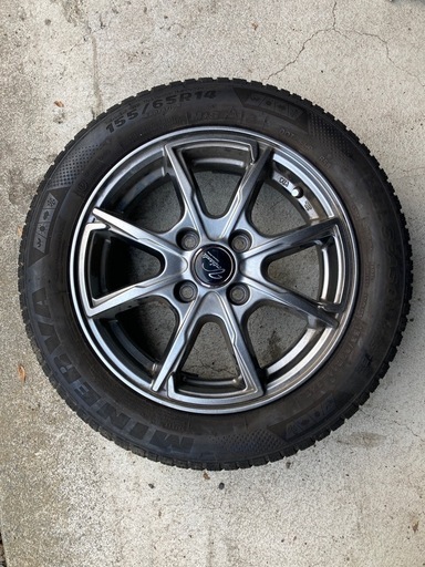 155 65 R14 オールシーズンタイヤ、アルミ付4本セット 美品 北海道空知地方