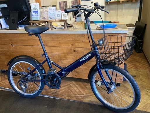 【チェーン新品！】6段変速　20インチ折りたたみ自転車　ネイビー