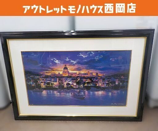 お値下げ中！ 富士原弘基 「瑠璃色の街」3/50 シルクスクリーン リトグラフ 95×64㎝ 版画 絵画 札幌市内近郊限定 西岡店