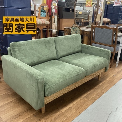 ジモティー限定価格！S188 ⭐ 関家具 FLEET フリート コーデュロイ グリーン 幅156cm USED 美品