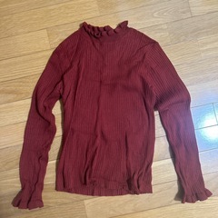 赤 セーター フリル 長袖 Tシャツ
