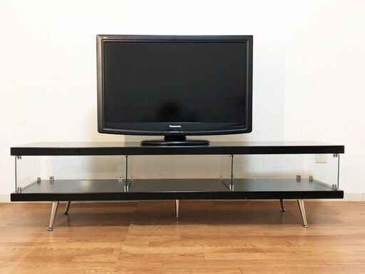 AZテレビボードSO-66BKモノトーン　ローボード　UV塗装/天然木アカシア/強化ガラス/MDF　東谷リビングボード　40～52型対応　耐荷重60㎏