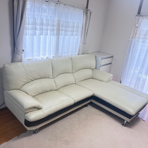 【4/10処分します】ヤマダオリジナル カウチソファ ホワイト ３人掛け