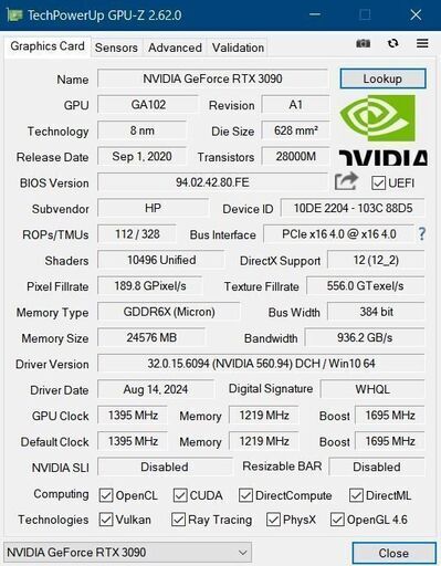 NVIDIA GeForce RTX 3090 24GB HP製 OMEN コンパクトゲーミングGPU