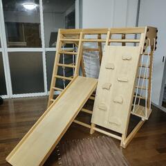 木製遊具 ジャングルジム、ブランコ、すべり台