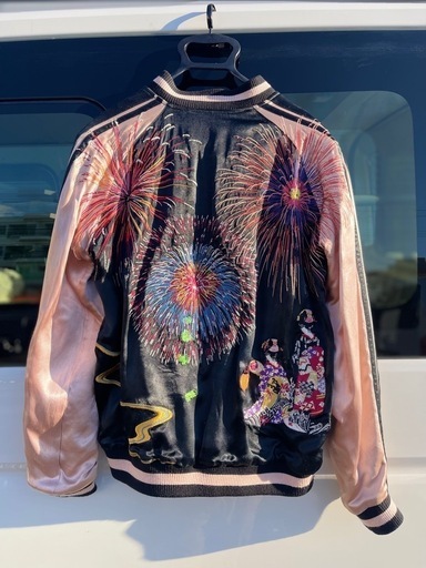 スカジャン Japanese classic Script 花旅楽団 花火に舞妓 Mサイズ