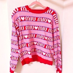 【美品】 ピンク×レッド ニット セーターの画像